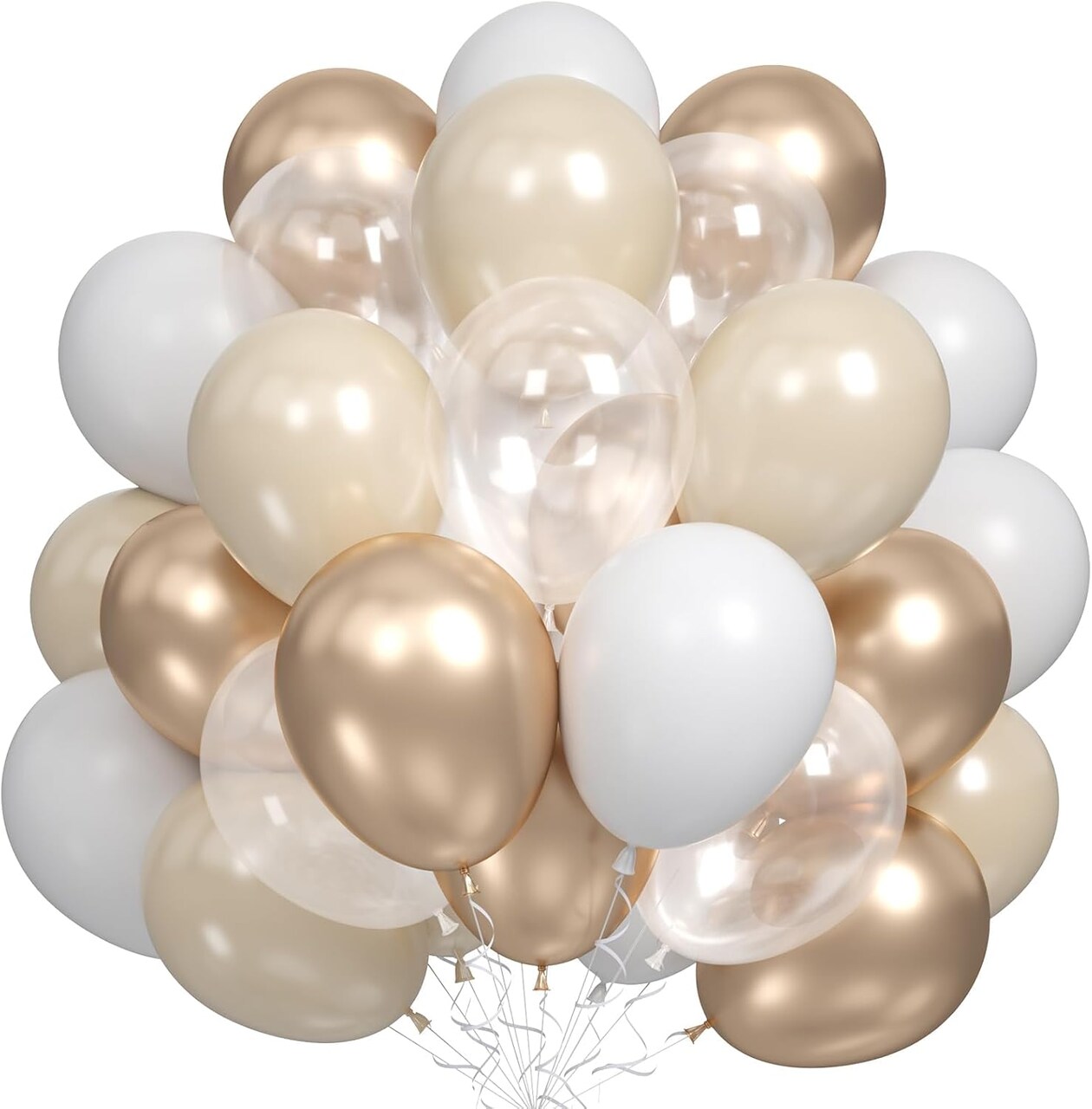 60PCS Metallic Champagne Gold Cream White Clear Balloon (Nude White Gold) 1 x 1 x 1 inches